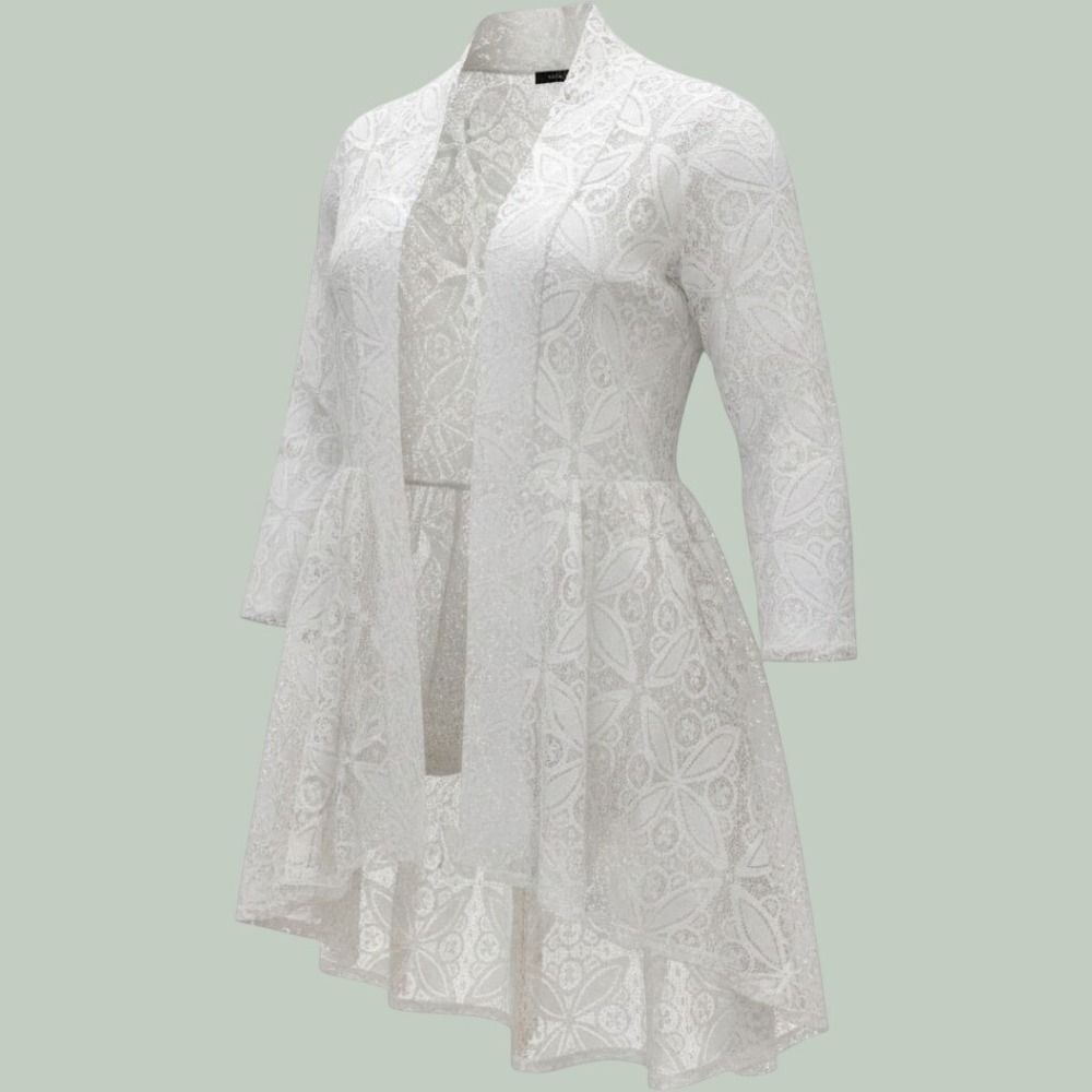 Luna Rae Lace Cardigan Women Medium White Excellent Peplum High Low Open Front